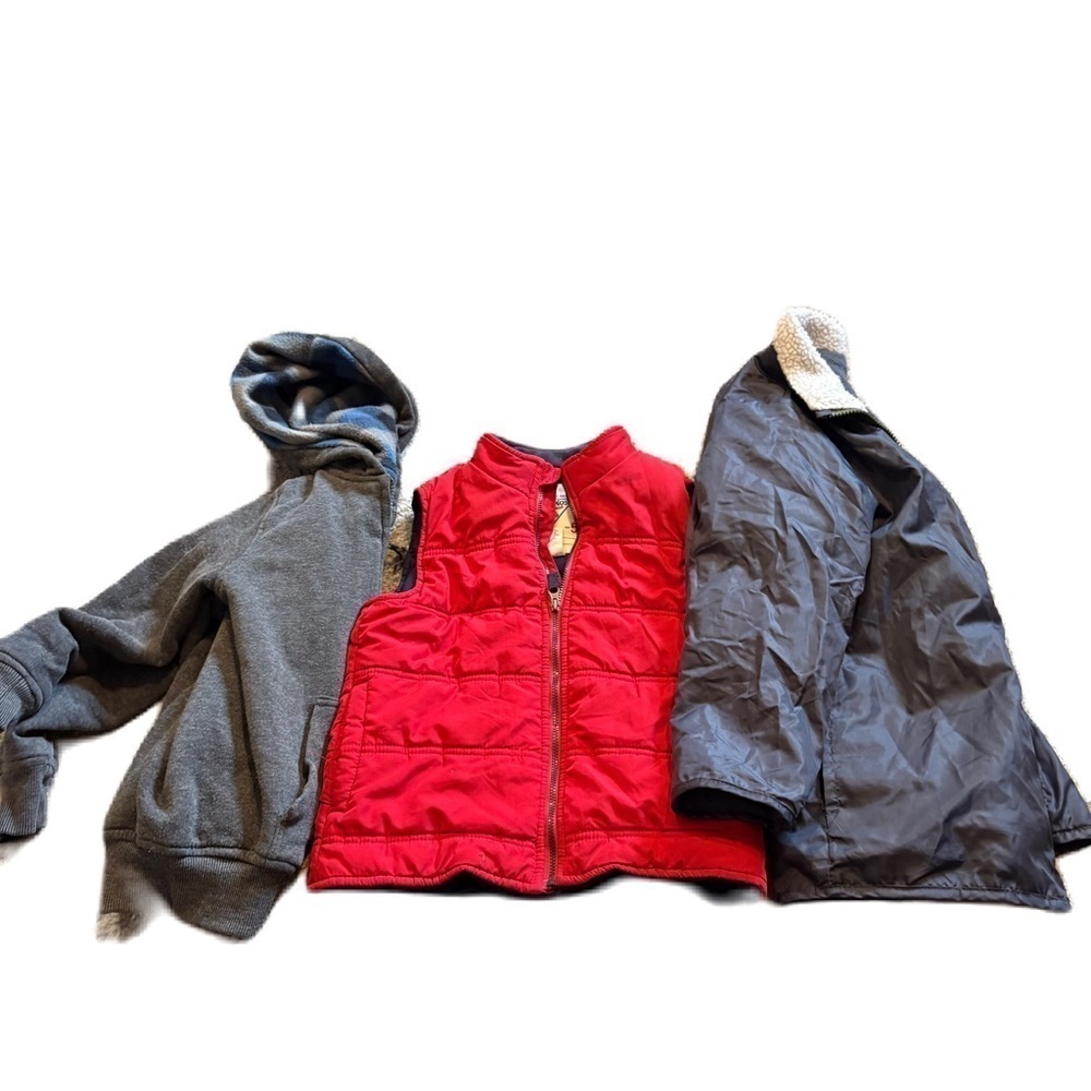 Sz 5 Boys Puffer Vest Hooded Sweatshirt & Jacket Bundle Lot Red Oshkosh
